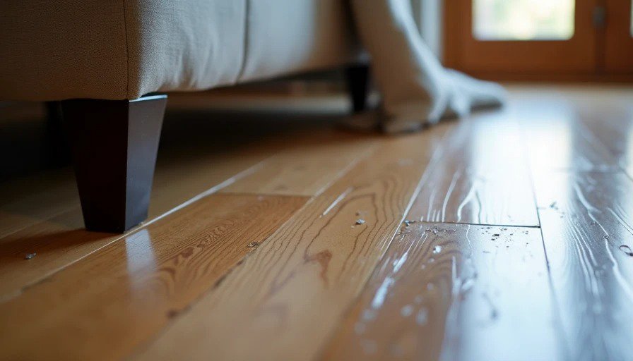 Common damage caused by moving furniture too early Scratches and dents on new flooring from rushed move-in