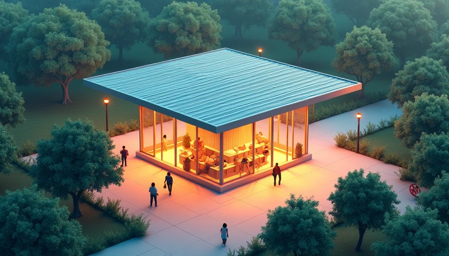 Visual context for metal roof pavilion