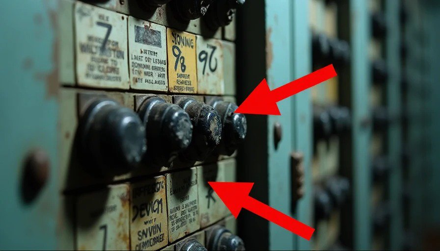 Old overloaded electrical panel in basement